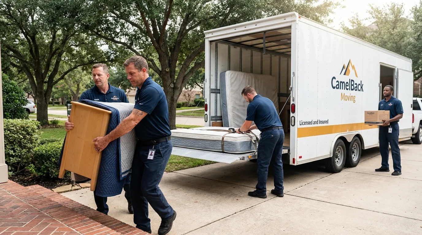 Crew loading residential truck for cross-state move from Cadiz, OH