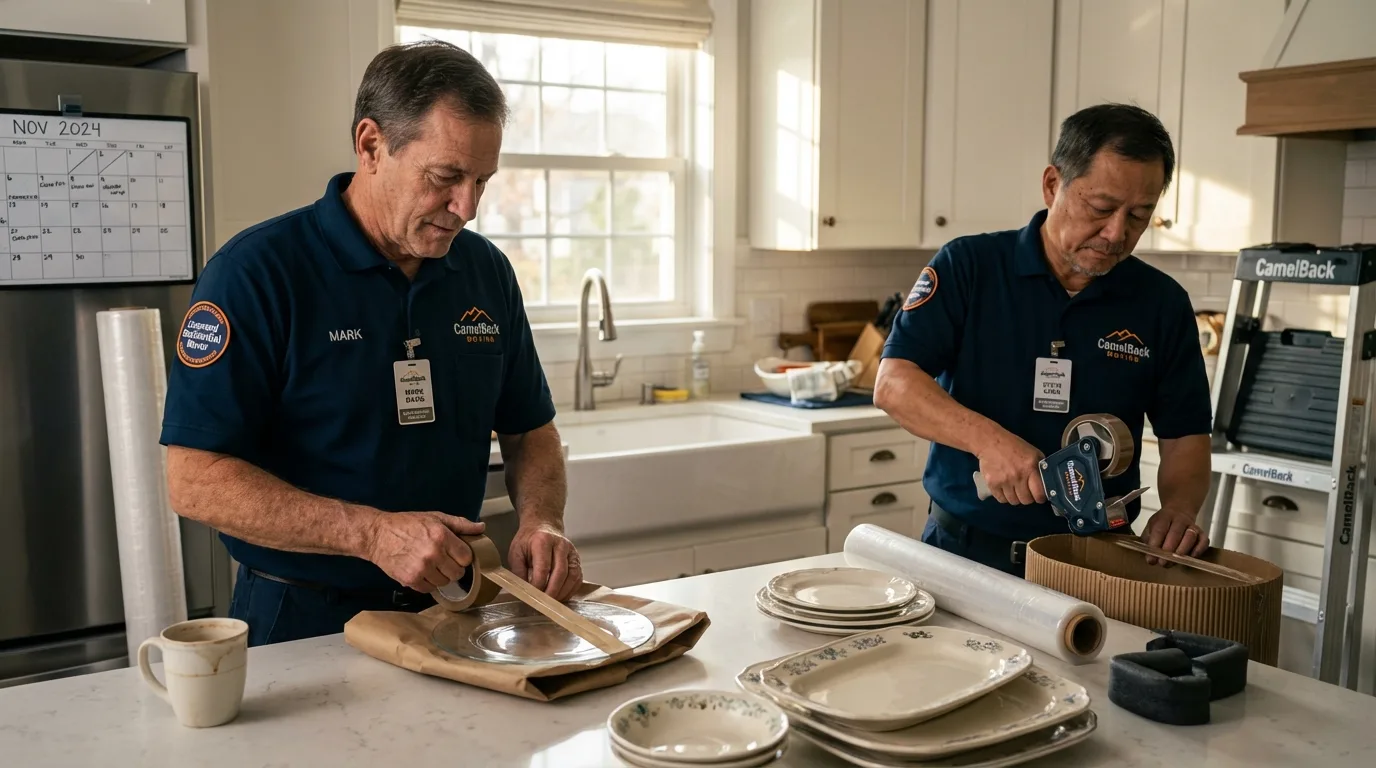 Professional crew packing kitchen dishware in Cadiz, OH